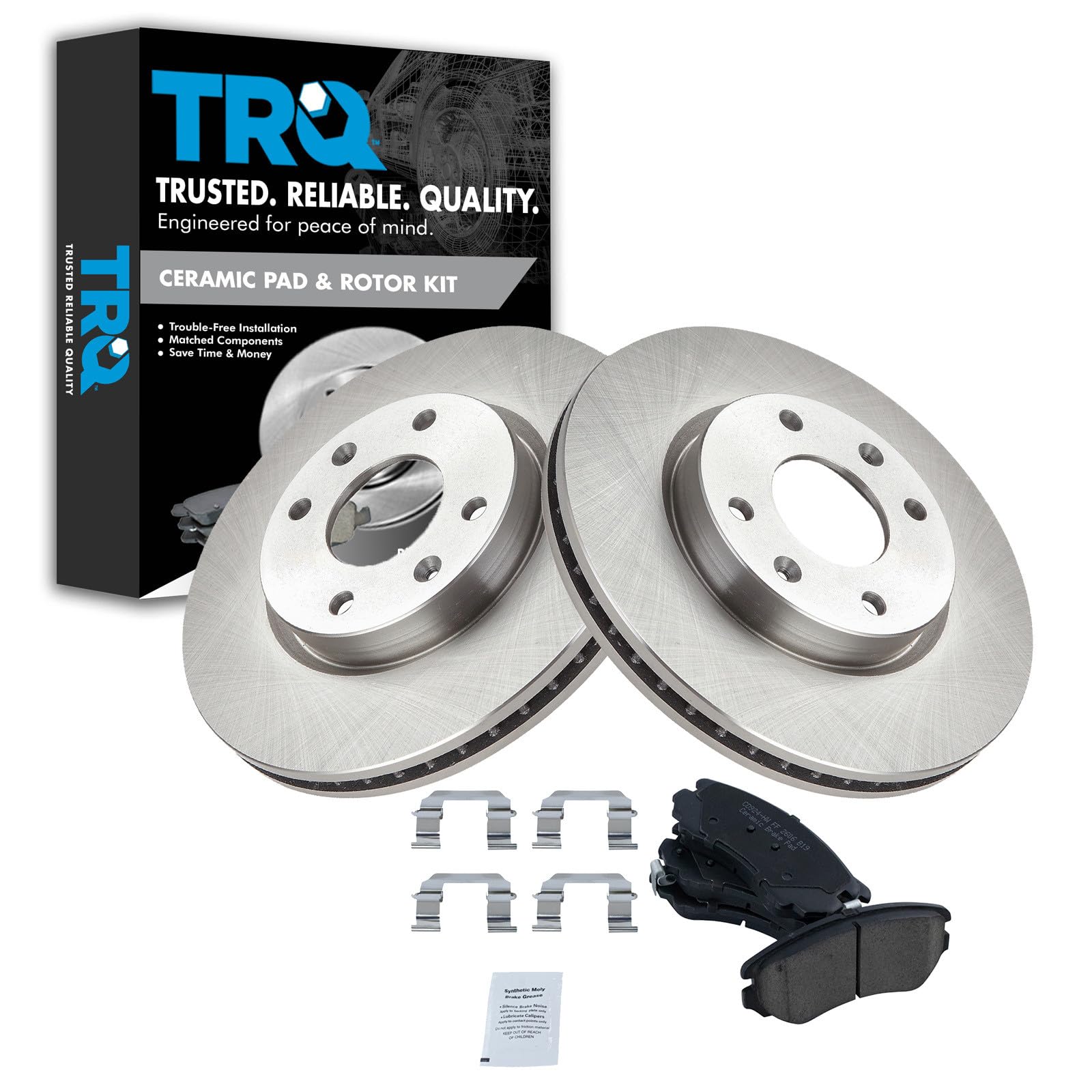 TRQ Front Brake Pad and Rotor Set Ceramic Vented Rotors Compatible with 2004-2005 Hyundai Sonata 2003-2006 Kia Optima Image