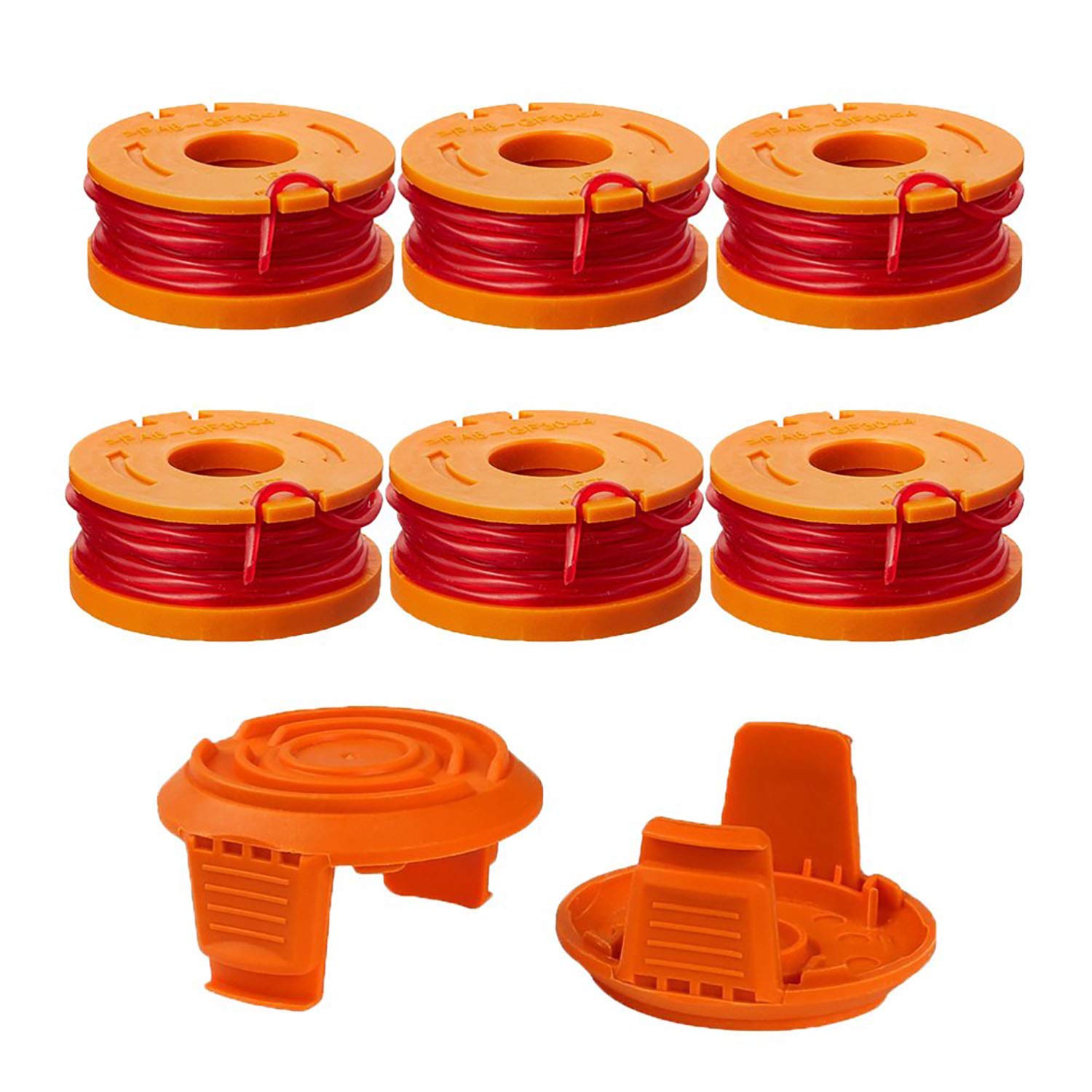 Photo 1 of THTEN WA0010 WA0004 Edger Spool Replacement for Worx WG154 WG155 WG175 WG180 WG163 Weed Wacker Eater String with WA6531 GT Spool Cover 50006531 String Trimmer Refills 10ft 0.065"(6 Spool, 2 Cap)