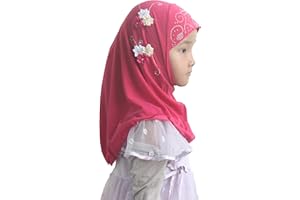 Modest Beauty Instant Hijab for Kids Girls Hijabs Muslim Islamic Head Scarf with Rhinestone and Flowers
