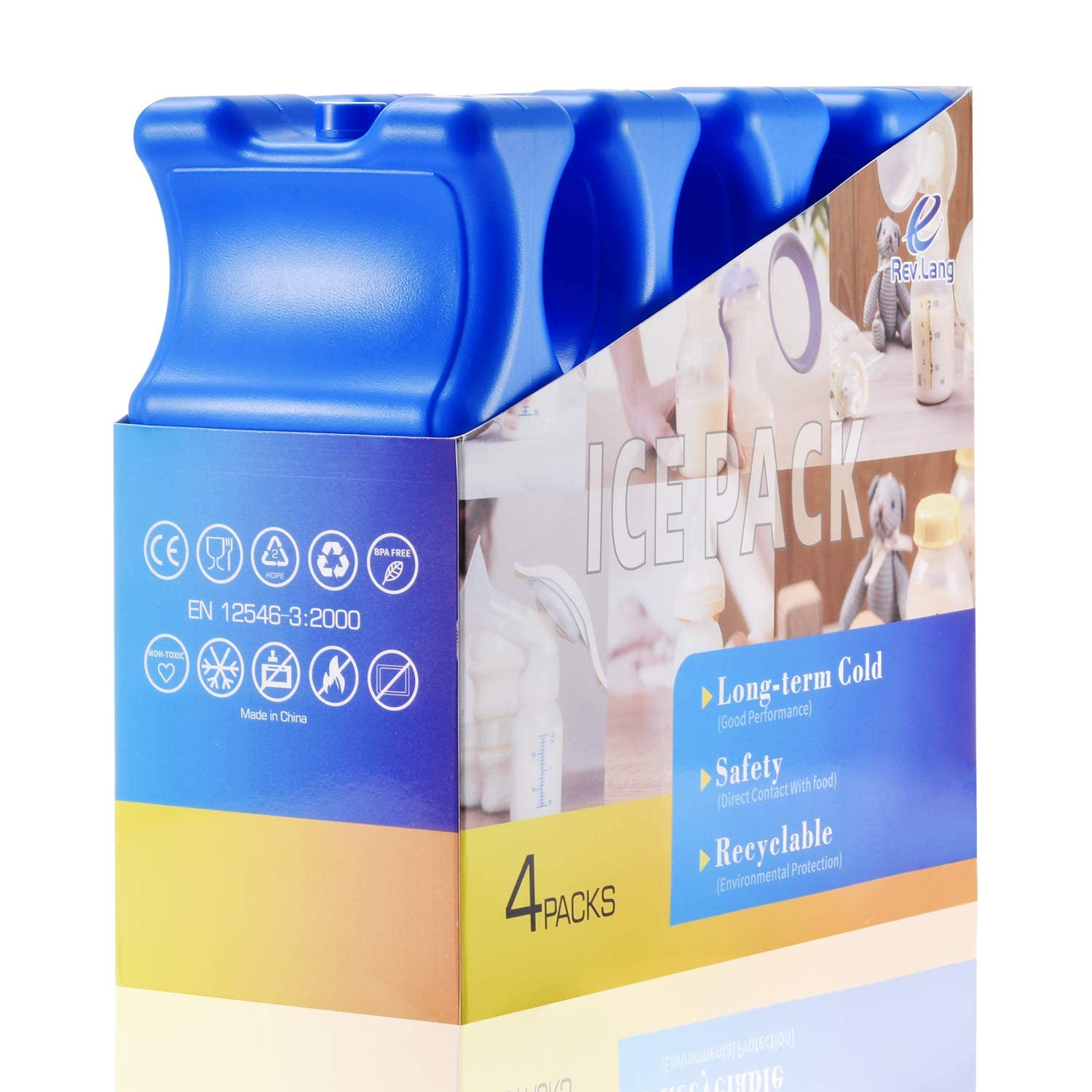 Cold Freezer Cool Ice Packs Double Sided Contoured Reusable Long Lasting for Breast Milk Baby Bottles Cool Storage Insulated Bags, Lunch Box Soda Beer Can Coolers Camping Beach Picnic (600g,Set of 4)