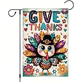 Saoplasa Thanksgiving Garden Flag Give Thanks Turkey Feather Flag 12x18 Inch Double Sided Outdoor Yard Banner for Fall Harvest, Thanksgiving Decor, Autumn Holiday Decoration Decor