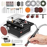 Saker Mini Table Saw,7 Levels Speeds&amp;Angle Adjustable with160+ Accessories | Multi-functional Mini Table Saw for Crafts,Portable Mini Desktop Saw for Wood Cutting and Plastic Acrylic Cutting