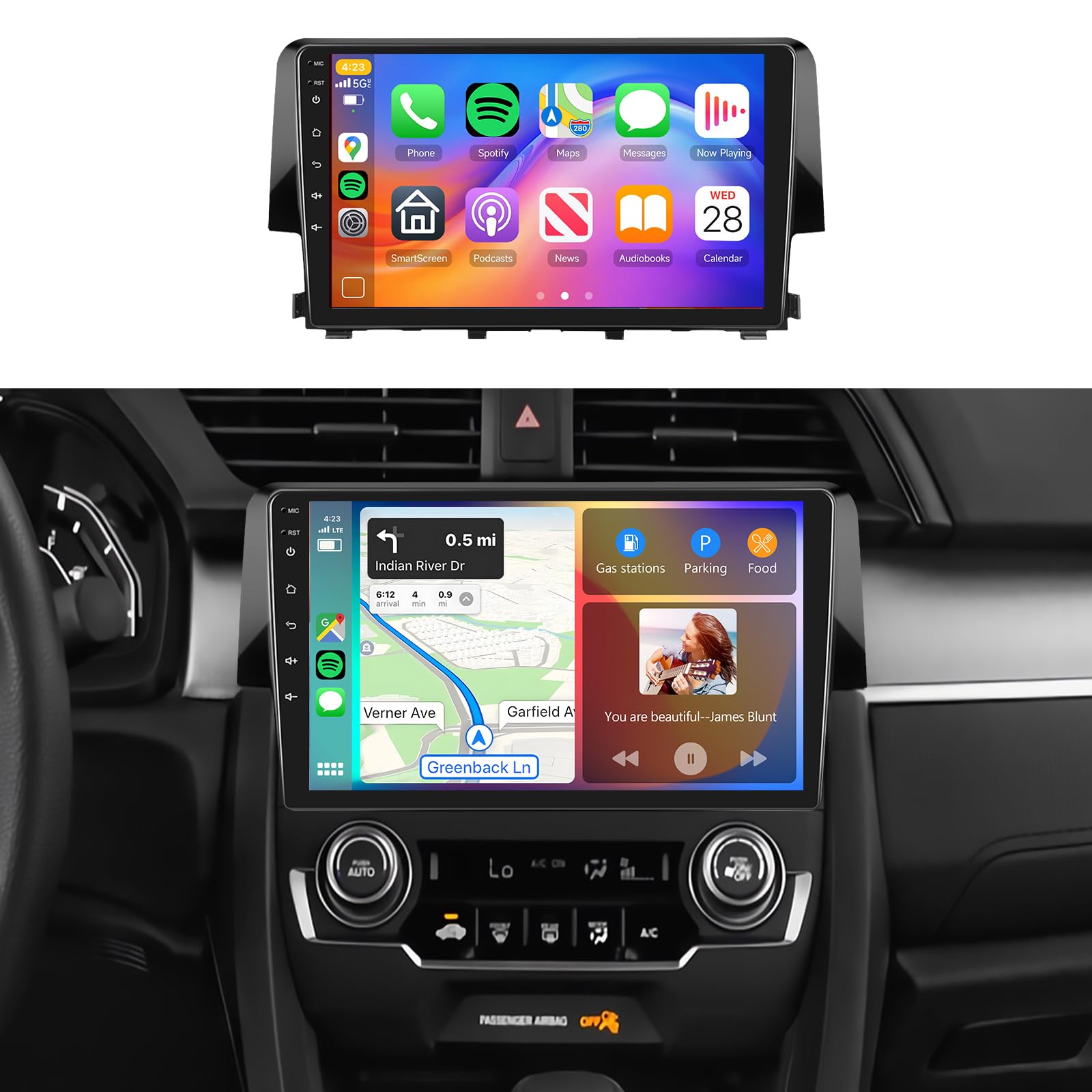 Photo 1 of 8Core 6GB+128GB Android 13 for Honda Civic 2016-2020 Radio,5.0 Bluetooth Car Stereo with Wireless Carplay,DSP 46EQ,Android Auto,9inch 1280x720 IPS Touch Screen,IP69K Backup Camera,63UIs,GPS,FM/RDS