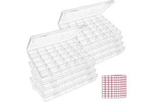 BUDREU 8pack 36 Grids Plastic Clear Organizer Box bead Storage Containers with Adjustable Dividers for Craft Jewelry Fishing Tackles Parts Storage with 8 Sheets Label Stickers