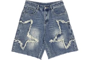 Sooluness Men's Pattern Embroidery Jean Shorts Casual Distressed Denim Shorts Summer Short Pants with Pockets