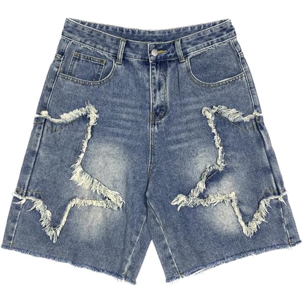 ELKNLMU Hip Hop Streetwear Denim Shorts Star Jean Shorts Harajuku