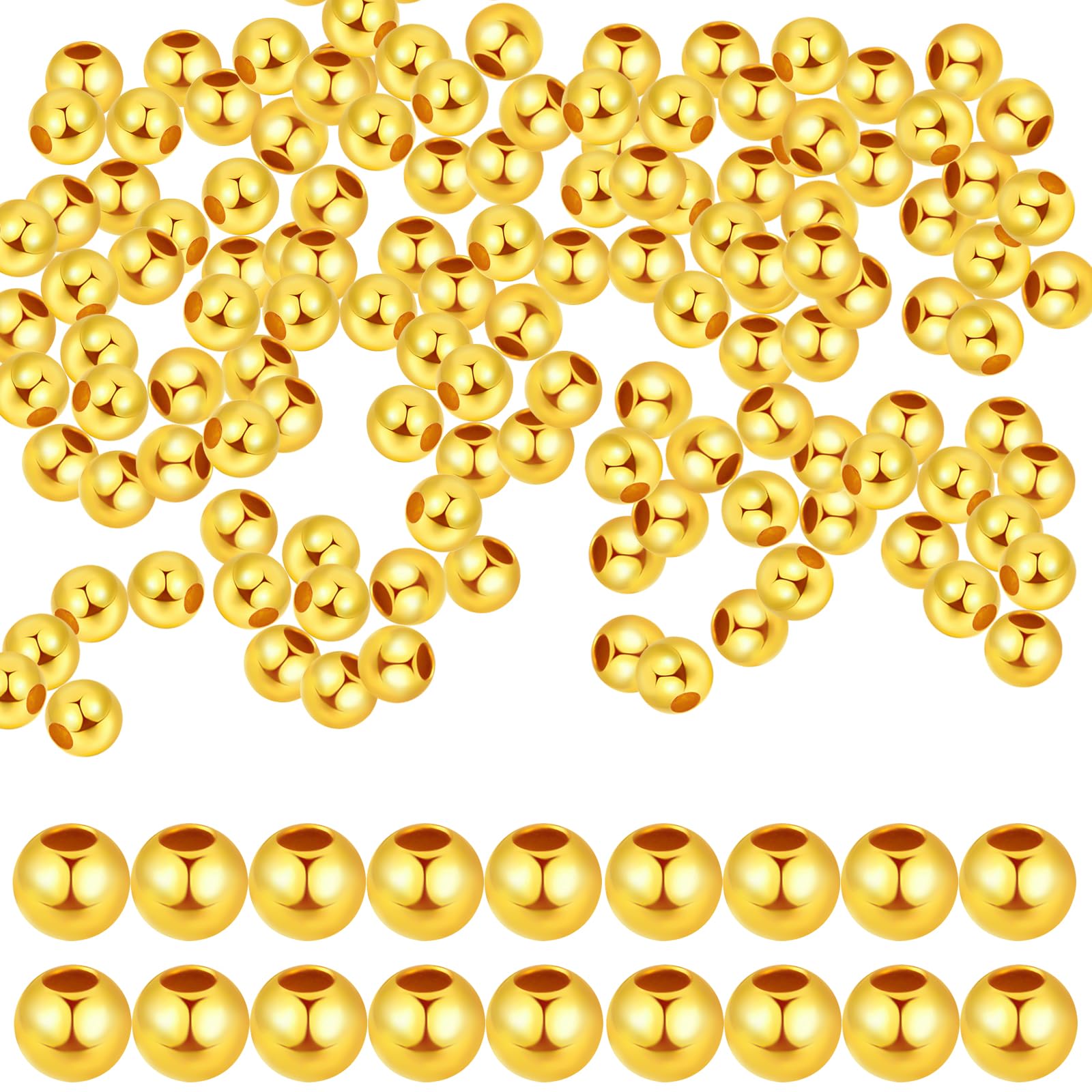 CANIPHA 600Pcs 18K Gold Filled Beads, Round Brass Beads for Jewelry Making, Gold Charms, DIY Beading & Jewelry Making (2MM, 0.04in, 0.08in)