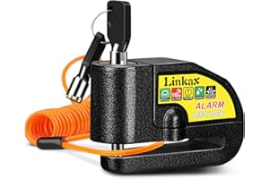 Linkax Motorcycle Alarm Disc Brake Lock, Accesorios para Motos, Motorcycle Locks Anti-Theft Security Wheel Lock 110dB 7mm Pin with Reminder Cable and Carry Pouch for Motorbike Dirt Bike Scooter