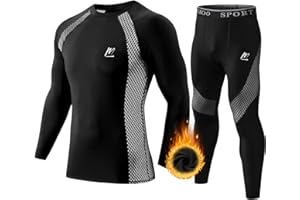 MeetHoo Men's Compression Base Layers Long Johns Winter Gear with Fleece Lined for Skiing