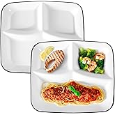 OMISTAR 2Pcs Portion Control Plates, 10" Ceramic Divided Plates for Adults, Rectangles Porcelain Dinner Diet Plate, White Ceramic Plate for Balanced Meals, Diabetes and Weight Loss Diet