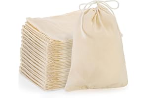 Suwimut 50 Pack Cotton Drawstring Bags, 5x7 Inch Reusable Muslin Bags for Straining Herbs, Coffee, Tea, Soup, Spices, Produce