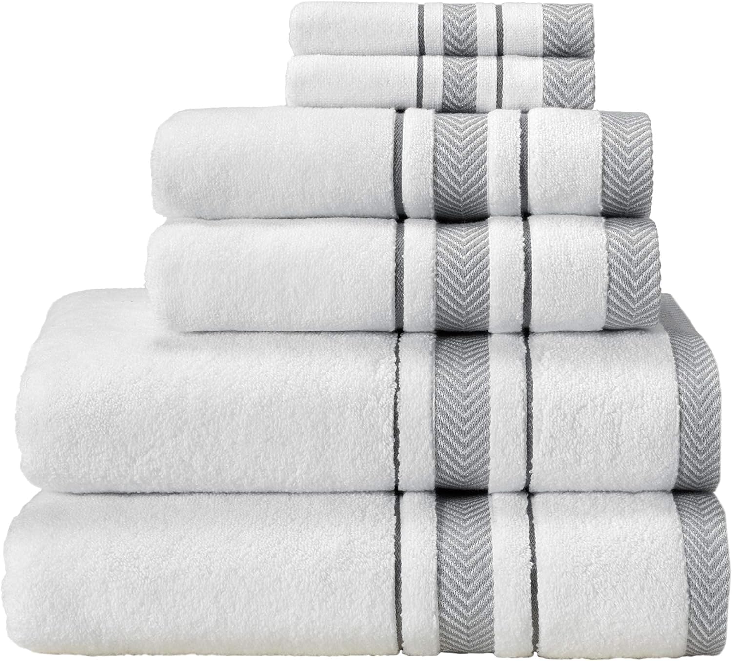Photo 1 of Bath Towel Set_White Towel For Bathroom, Luxury Hotel &Spa Quality, 100% Cotton .Includes 2 Large Bath Towels, 2 Hand Towels and 2 Washcloths.Super Soft, Absorbent & Decorative (White/Grey)