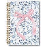 laveliabel Pink Coquette Bow Notebook Journal, Girly Notebook, Preppy Notebook, Vintage Blue Floral Notebook, Aesthetic Notebook, Pink Office Supplies, Spiral Notebook 5.5x8.3 Inches