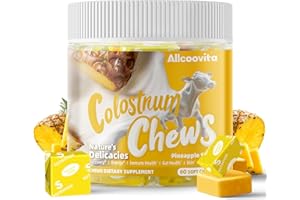 ALLCOOVITA Bovine Colostrum Chews Supplement with probiotics for Gut Health, Bloating, Immune Support, Skin, Hair Growth and Beauty - Pineapple Flavor (60 Servings)