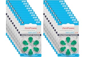 ZeniPower Mercury Free (0% Hg) Extra High Power Cochlear Implant BTE Speech Processor Batteries Zinc Air 1.4V Size 675P, 675CI, Implant Plus (120 Batteries)