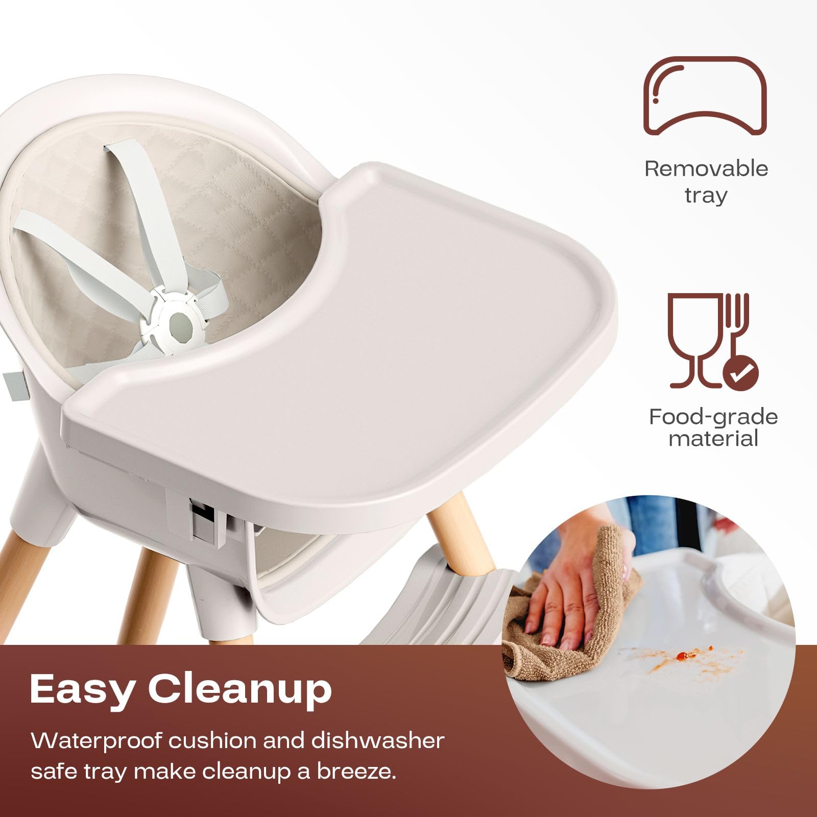 Fodoss 3-in-1 Wooden High Chair for Babies and Toddlers,Convertible Easy Clean Infant Highchair,Modern Design Silla para Comer De Bebe