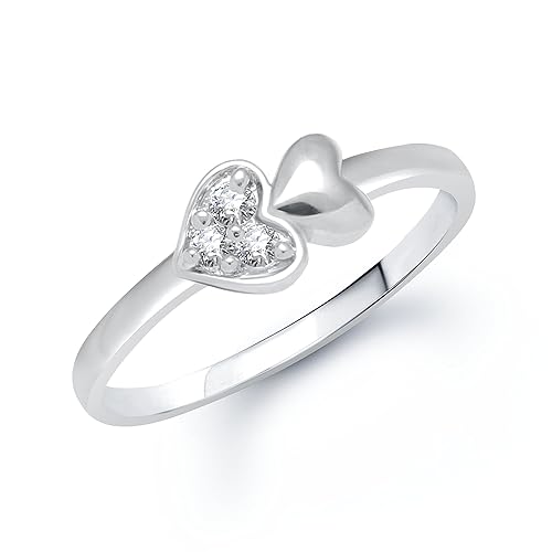 Two Heart Cubic Zirconia Rhodium-Plated Ring for Women