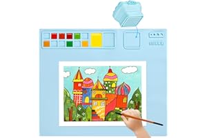 Hautton Silicone Craft Mat with Detachable Pop Up Cup 20" x 16.7" for Painting Clay Resin Casting DIY Crafts Arts Mat Versatile Nonslip for Painter Crafter Kids Artist -Blue