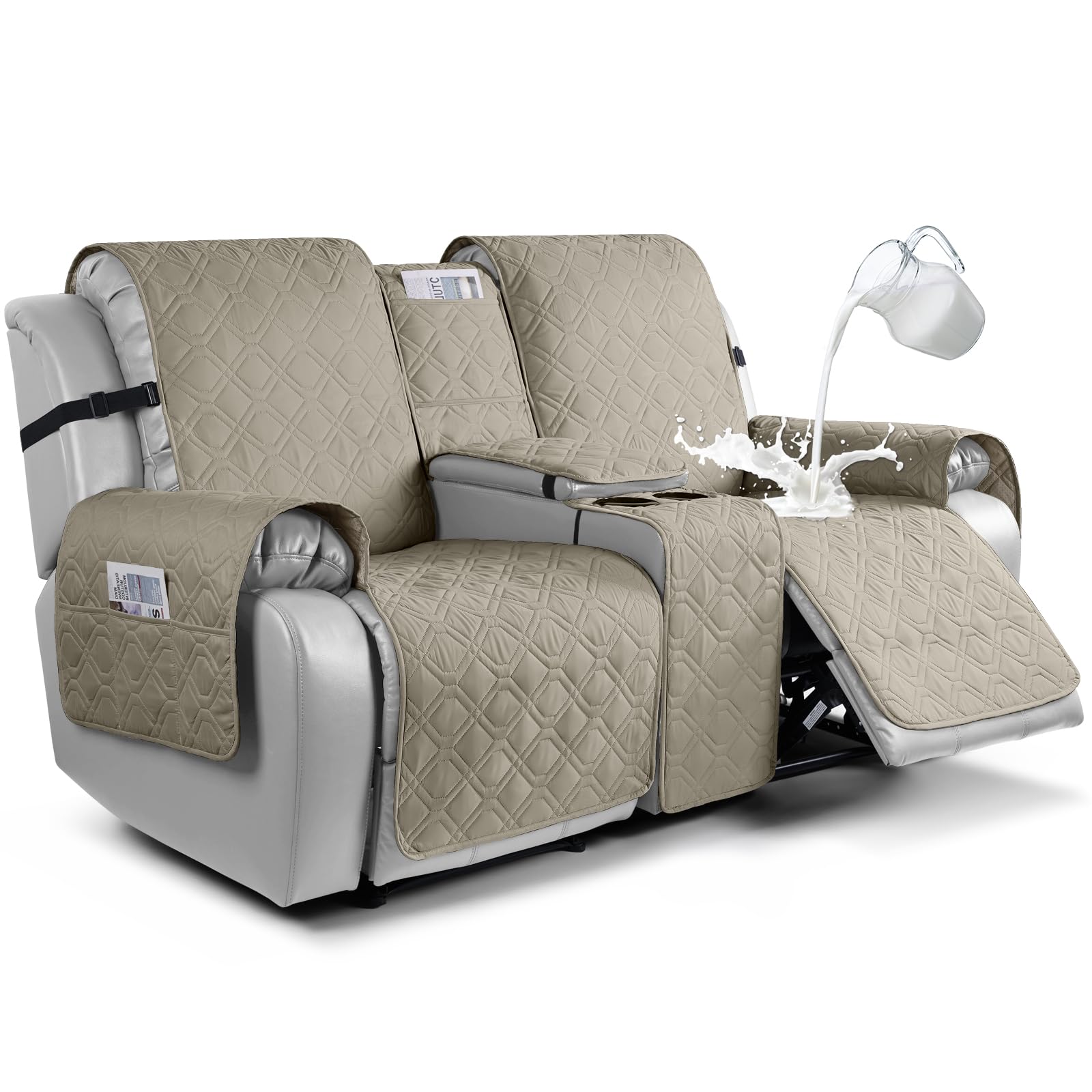 Photo 1 of VANSOFY Loveseat Recliner Cover with Console 100% Waterproof Sofa Slipcovers Non-Slip Reclining Couch Cover Split Sofa Covers Furniture Protector for Pets, Dogs?Khaki?