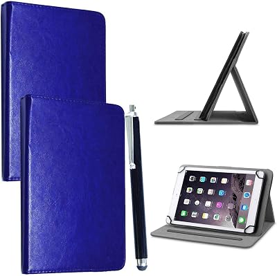 Mobile Stuff 10" 10.1" Tablet Leather Folio Case Stand 360 Rotator Blue + Stylus
