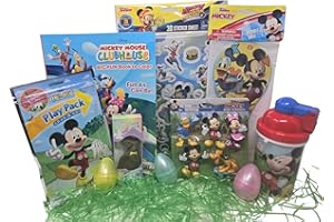 PB'S GIFTS Easter Gift Basket: Mickey Mouse Easter Basket Full of Fun Toys, Pre-Filled Eggs, Chocolate, Coloring Book, Candy & More