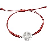 925 Sterling Silver San Benito Bracelet For Women And Men, Catholic Multicolor Bracelet St. Benedict Medal Hand Knitted Knot Coin Beaded Adjustable Religious Prayer Faith