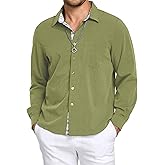 YTD Long Sleeve Button Down Shirt for Men, Untucked Regular Fit Dress Shirt