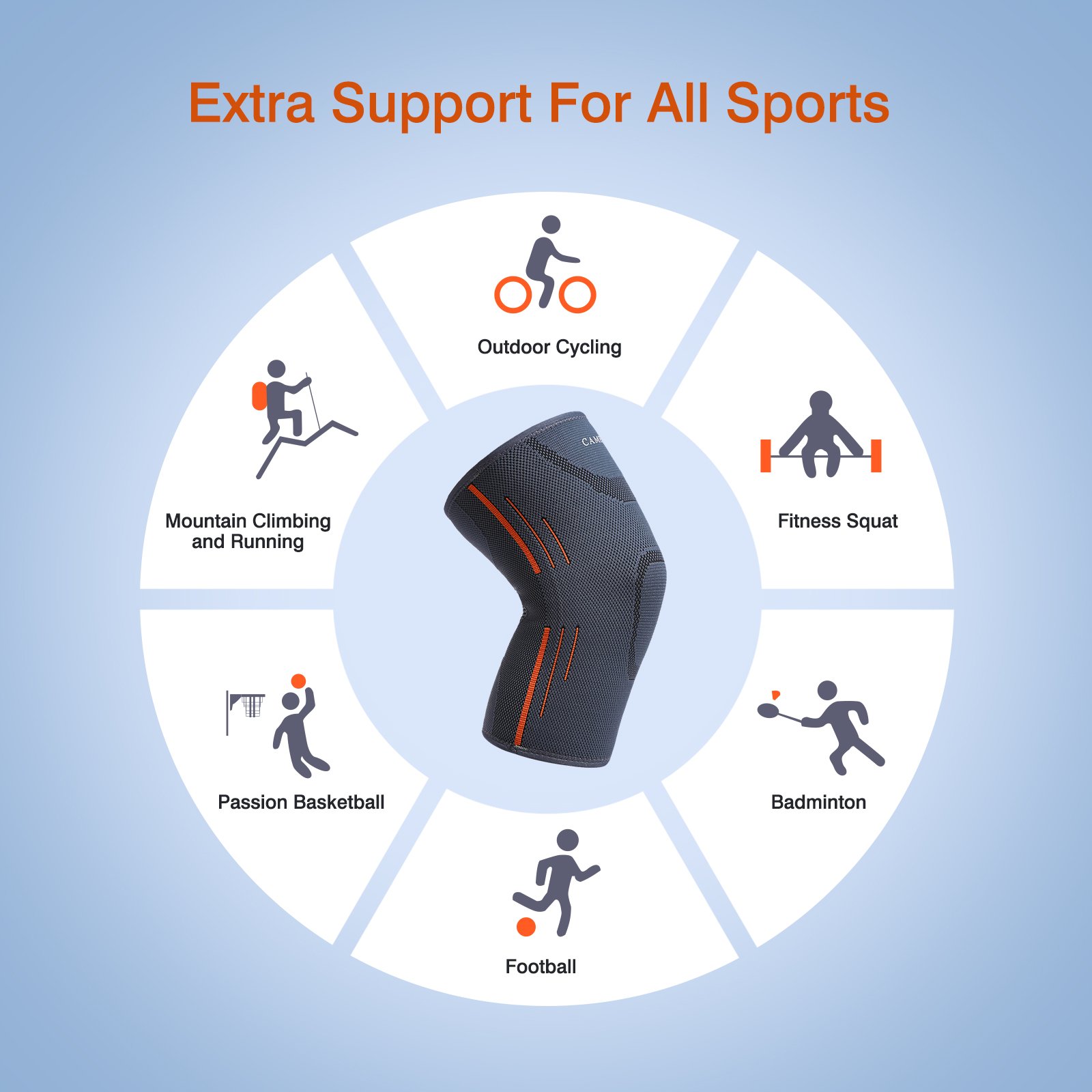 Camel Men\'s Knee Brace Compression Sleeve Breathable Quick-Dry Support for Running Basketball and Relief Arthritis Injury Recovery(Gray,M)