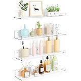 upsimples Clear Acrylic Shelves for Storage, 15" Floating Shelves Wall Mounted for Kids Bookshelf/Display Ledge Shelves for B