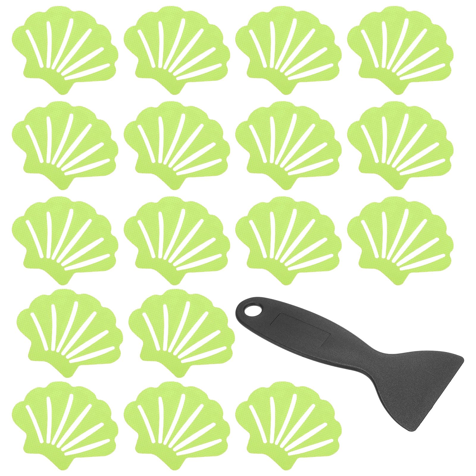 PATIKIL 30 Pcs Non Slip Bathtub Stickers, Anti Slip Shower Stickers with Scraper Bathroom Shower Floor Decals Sea Shell Shape Cute Treads Tubs, Green