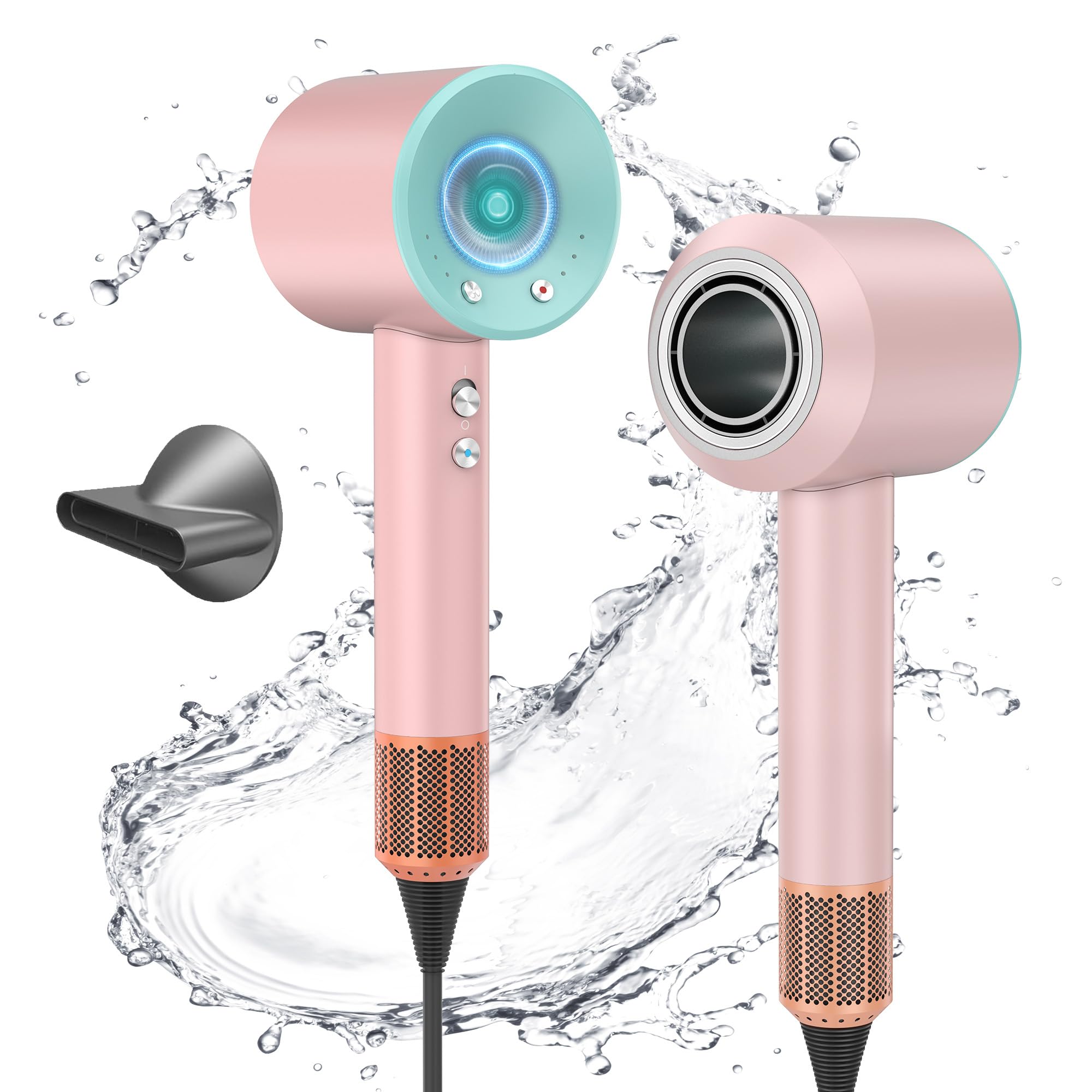 Photo 1 of 1600W Fast Drying Hair Dryer,Negative Ionic Blow Dryer with High-Speed 110,000 RPM Brushless Powerful Digital Motor,Low Noise Thermo-Control (Light Blue+Pink)