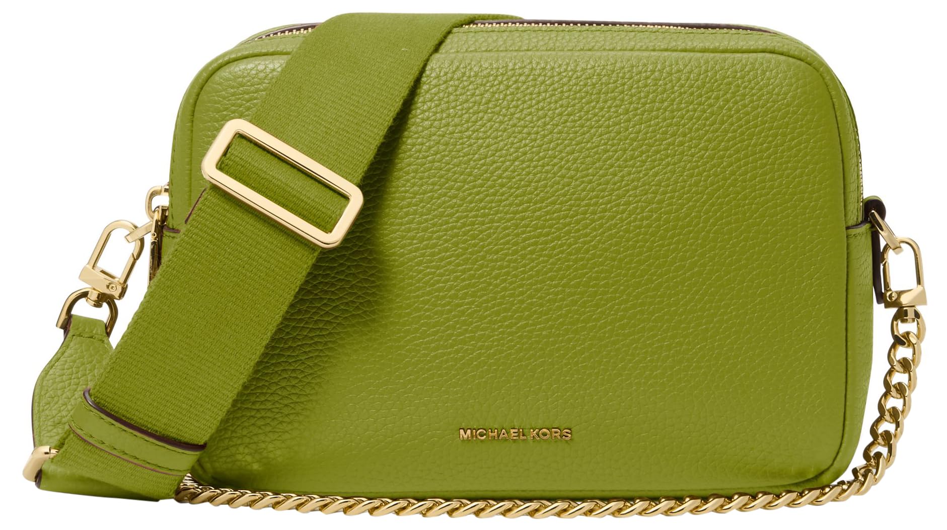Michael Kors Women’s Bryant Medium Double Zip Chain Camera Crossbody Bag, Gold-Tone Hardware/Meadow Green