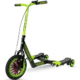 Madd Gear Raptor Dino Glide 3 Wheel Scooter for Kids Ages 6-12 | 12" Pneumatic Front Tire, Light-Up Swivel Rear Wheels, Molded Dino Foot Platforms, Steel Frame, Hand Brake, 143 lb Max Load