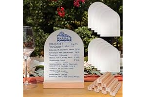 ORGANTEAM Frosted Blank Arch Acrylic Sign with Wooden Stands - 10 Pack DIY Customizable Sign Kit for Wedding Table Numbers, Restaurant Party Bridal Shower (5x7 Inch)