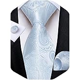 DiBanGu Mens Paisley Tie Sets Silk Jacquard Woven Floral Necktie and Pocket Square Cufflinks Wedding Business Party