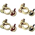 QWORK Brass Marine Grade Battery Terminal Top Post, 2 Pairs Battery Terminal Connectors, Battery Terminal Clamps for Boat Car RV, Fit All Standard Top of Post Batteries, 4 Positive + 4 Negative