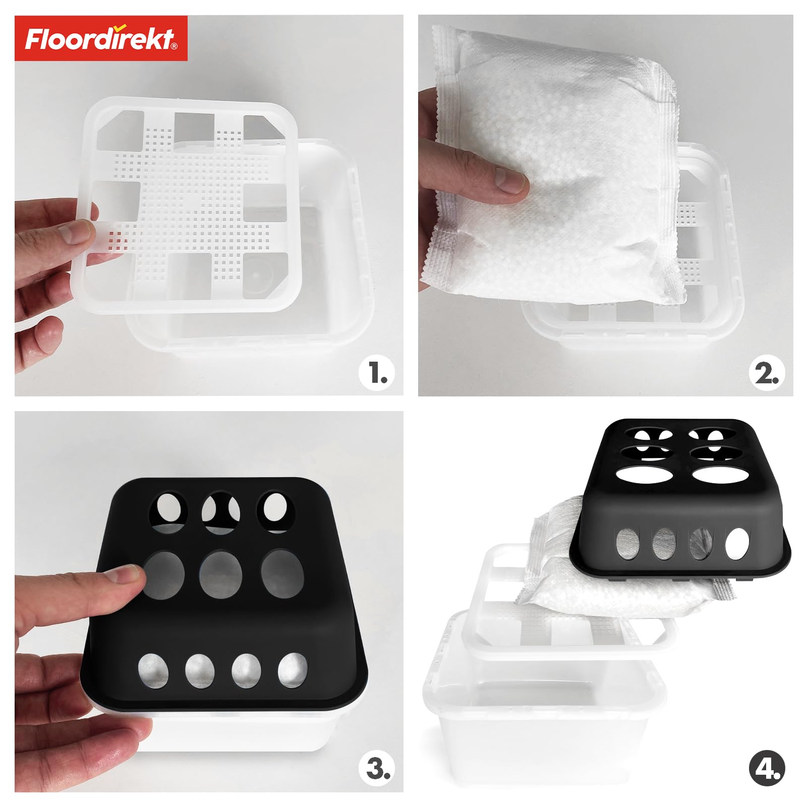Floordirekt 4 x Luftentfeuchter mit 8 x 400g Nachfüll-Beutel Granulat Raumentfeuchter Nachfüllbar & Wiederverwendbar Schwarz HAVA 4