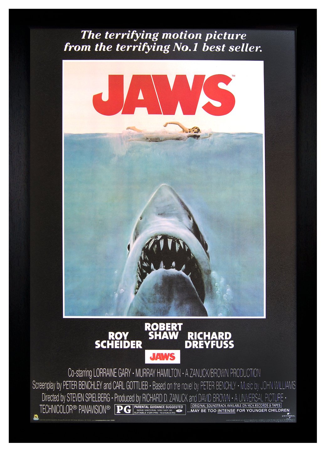 Jaws Movie, Great White Shark 24x36 Framed Poster (C2-1055)