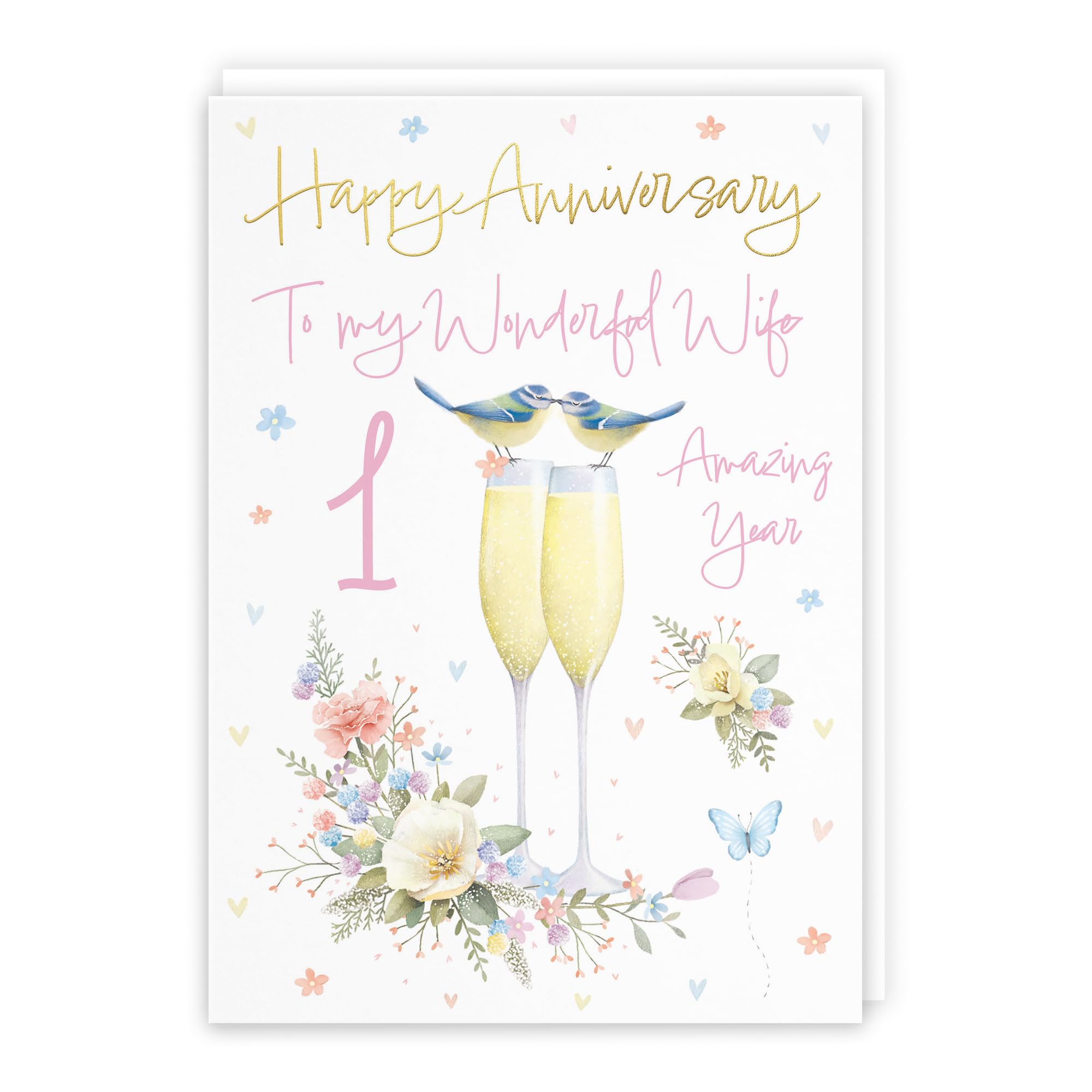 Hunts England - Wife 1st Anniversary Card - A5 Size - Champagne Flutes - Gold Foil - 1st Anniversary Card For Wife - One Year - First Anniversary - Milo's Gallery