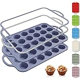 2 Packs 24 Cups Silicone Muffin Pan with Metal Reinforced Frame Mini Size Cupcake Pan Tray Egg Bites Silicone Circle Cookie Molds Muffin Tin Tart Pans Baking Sheet Set for Breakfast Sandwiches