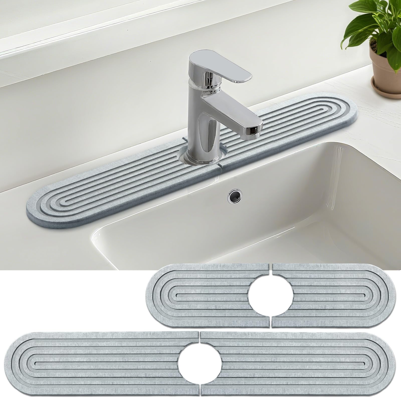 Photo 1 of 2 Set/4PCS Faucet Mat for Kitchen Sink Splash Guard Faucet Mat Absorbent Fast Drying Stone Diatomaceous Sink Splash Guard Draining Prevents Moisture Buildup for Bathroom Counter?15.7"x3.9"&23.6"x3.9"?