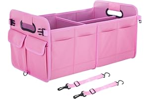 TITIYIOF Trunk Organizer SUV, Car Organizers and Storage, NOT-FLIMSY ANTI-SLIDE 75L Spacious Collapsible Sturdy SUV Trunk Organizer for Grocery/Nurse Visiting/Yoga Mats, Pink-A