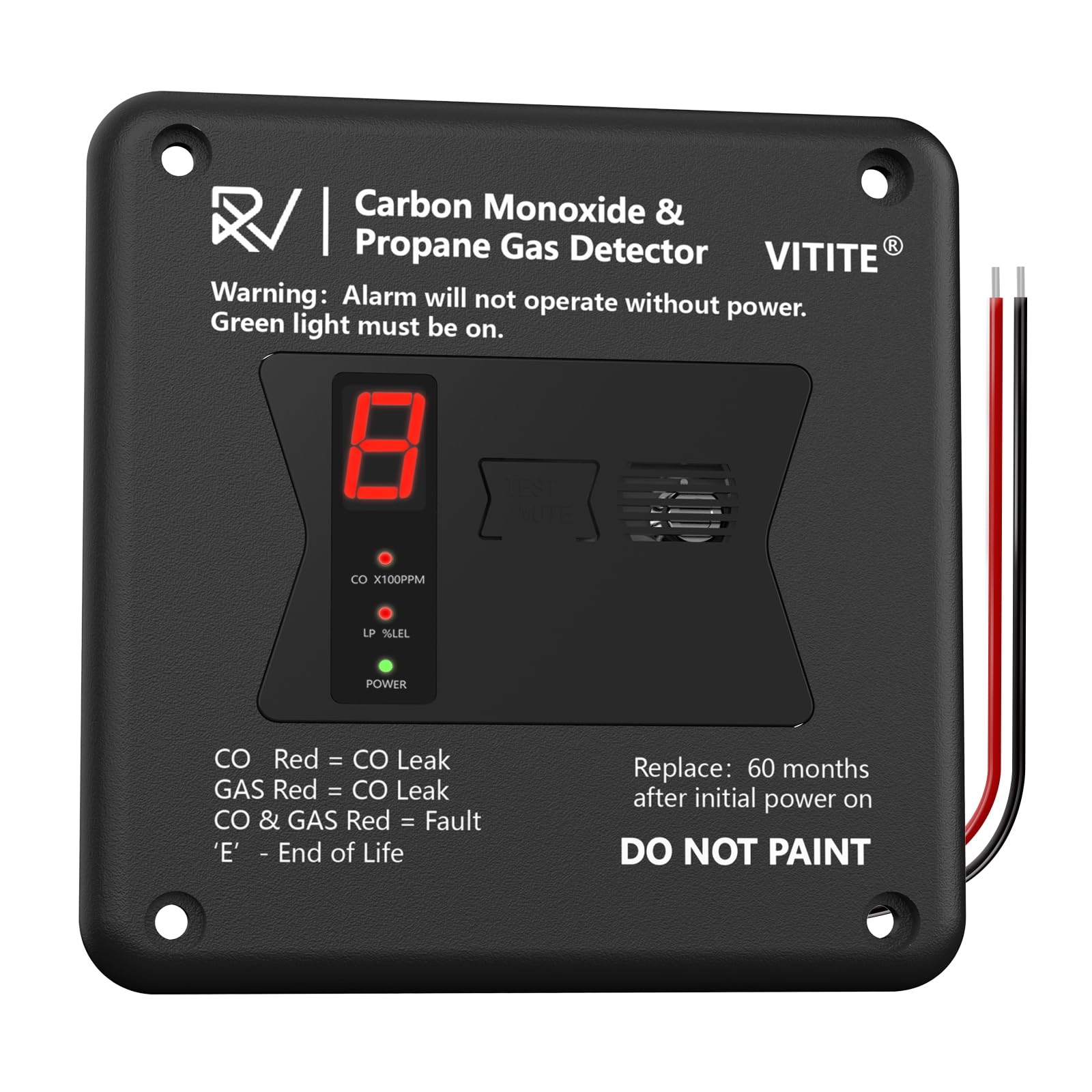 Photo 1 of RV Carbon Monoxide & Propane Detector, Replacement for Old RV Gas Detector #31011, 2 in 1 Dual CO/LP Gas Alarm, Hardwired - VDC 12V, Flush Mount, Black