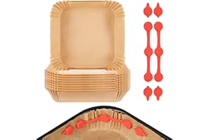 VEGCOO 200 PCS Air Fryer Liners, 8” Square Disposable Parchment Paper Liners with 2 Pack Air Fryer Magnet Silicone Buckle Lae