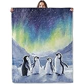 Lugiu Aurora Penguin Blanket, Lightweight Comfy Cute Penguins Blankets for Couch Sofa Bedroom, Soft Plush Travel Flannel Throw Blanket Gifts for Adults Women Boys Girls, Home Decor 60×50in