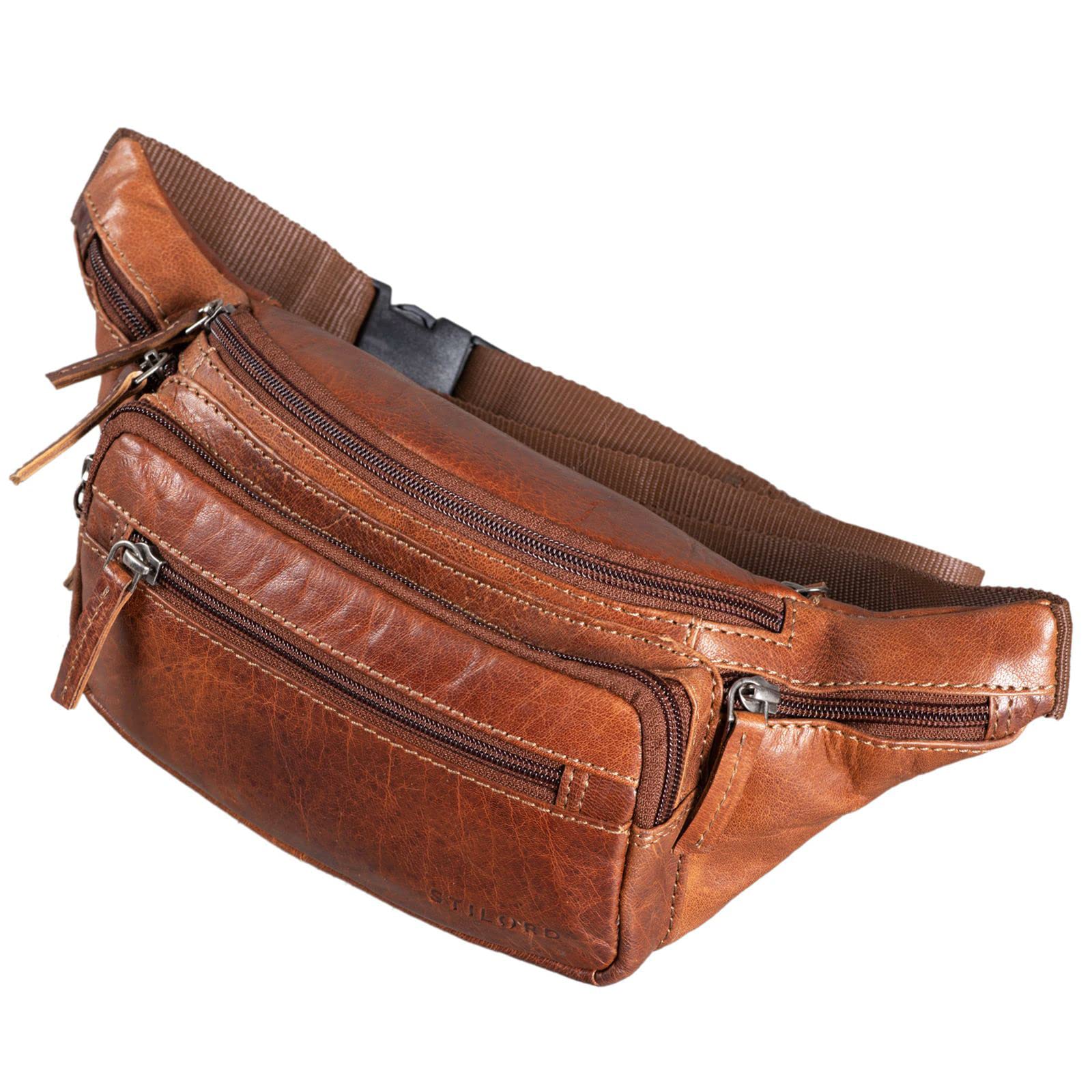 STILORD "Zion" Vintage Pouch Bag Genuine Leather | Waist Belt Bag Fanny Pack or Cross-Body for Men and Women | Fits 7 Inch Mobiles | Travel & Festival Bag Colour:Brandy - Brown
