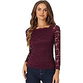 Allegra K Off Shoulder Lace Top for Women's Sheer Long Sleeves Slim Fit Casual Blouse