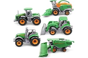 AtomDream Tech 5 Pack Farm Tractor Toys, Child-Safe Plastic Die Cast Truck Tractors for Kids 3-5 6 7 8 9 Farm Equipment Toys for 3 Years Old and Up Boys Toddlers Gifts(5P Green)