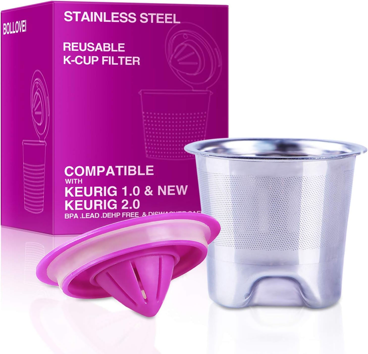 Refillable and Reusable Stainless Steel Mesh K-Cups Coffee Filters Replacement for Keurig 2.0 - K200, K300, K400, K500 Series and Original Keurig 1.0 Brewers