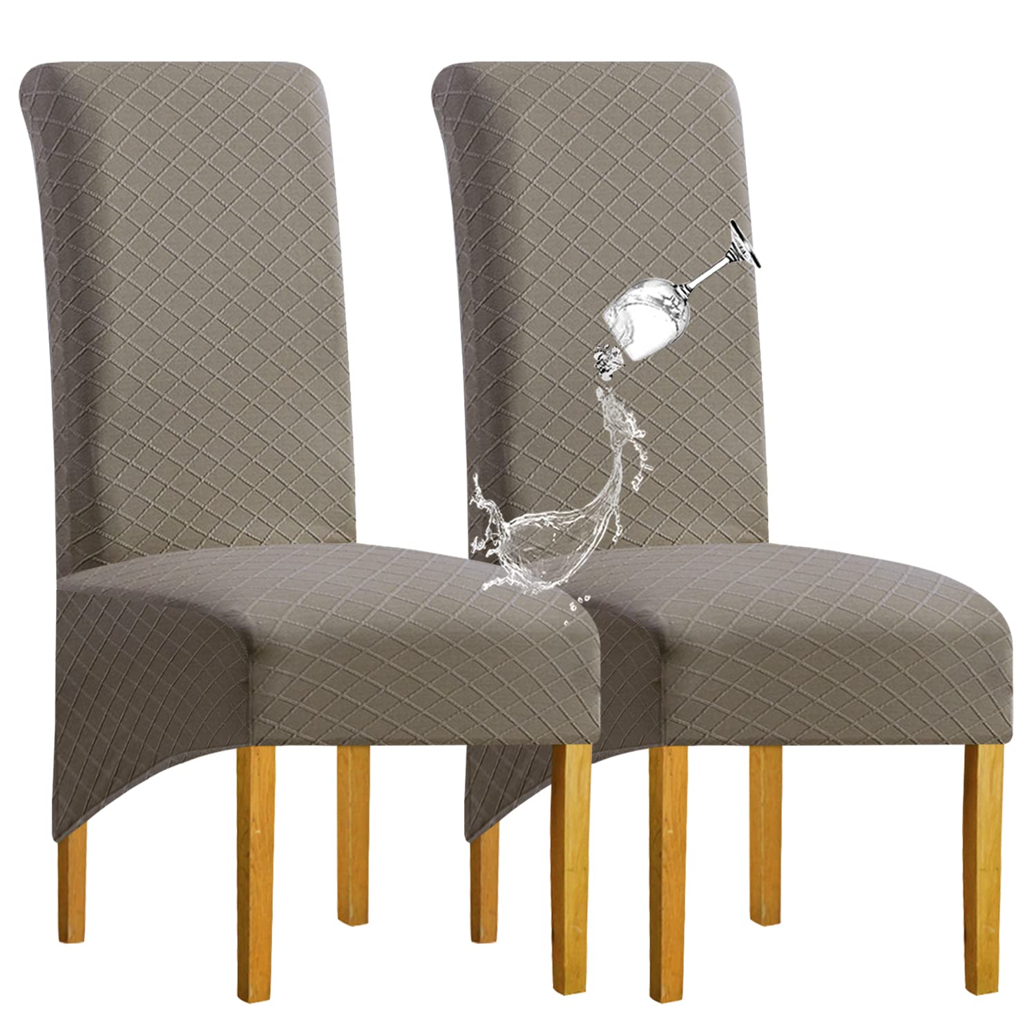 SHENGYIJING XL Size Chair Covers Stretch Spandex Waterproof Dining Chairs Covers Set of 2, Jacquard Large Chair Slipcovers for Dining Room, Taupe